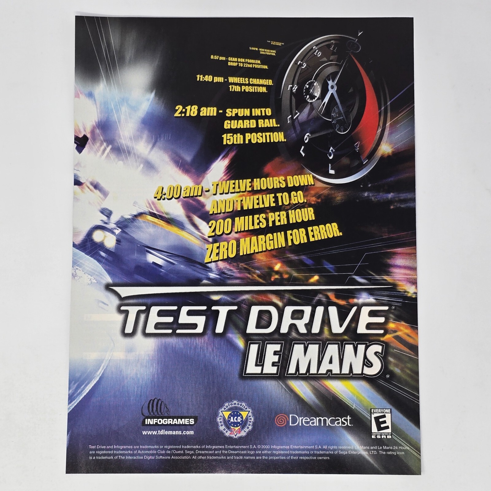 Test Drive Le Mans Sega Dreamcast Zero Margin Print Ad/Poster Promo Art