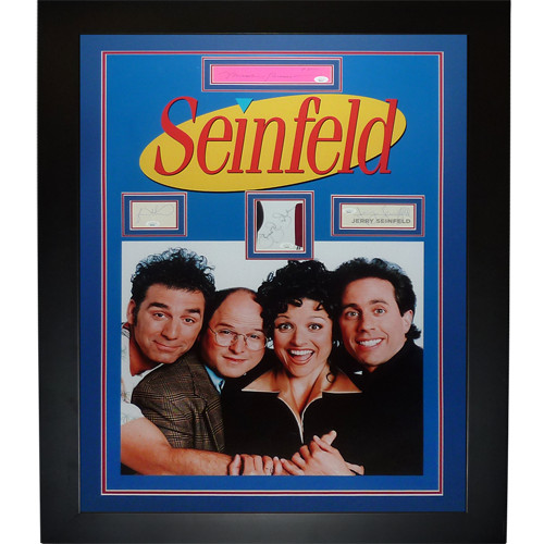 Seinfeld Full-Size TV Poster Deluxe Framed with all 4 Cast Autographs - JSA