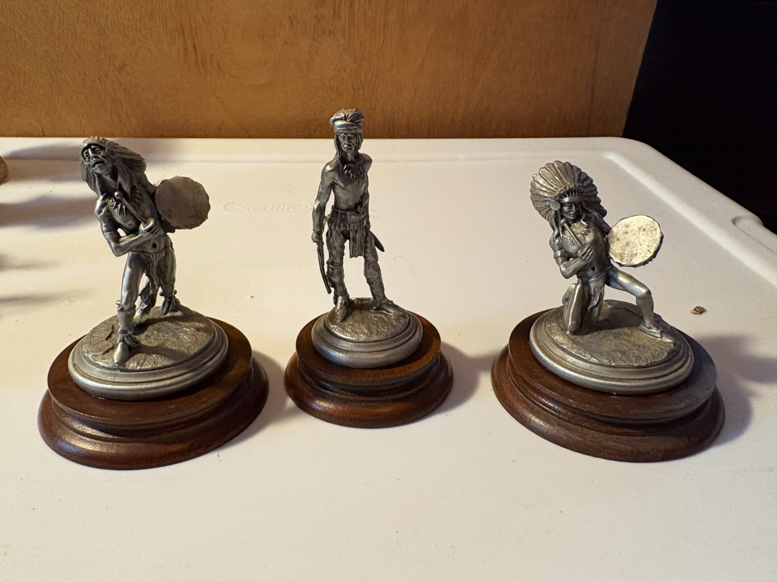 3 Vtg Chilmark Don Polland statues Pewter Commanche Drummer, Arapahoe Drummer...