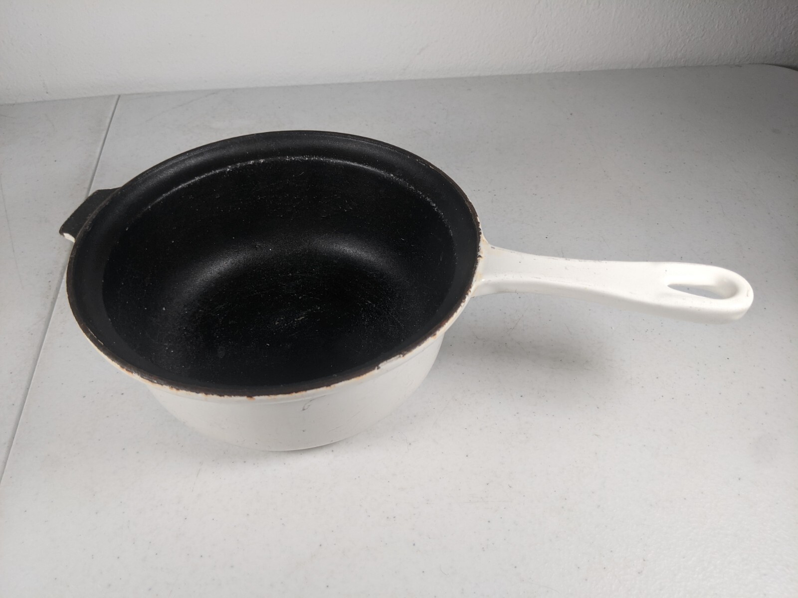 Vintage Le Creuset, France #18  Cast Iron Sauce Pan White No Lid