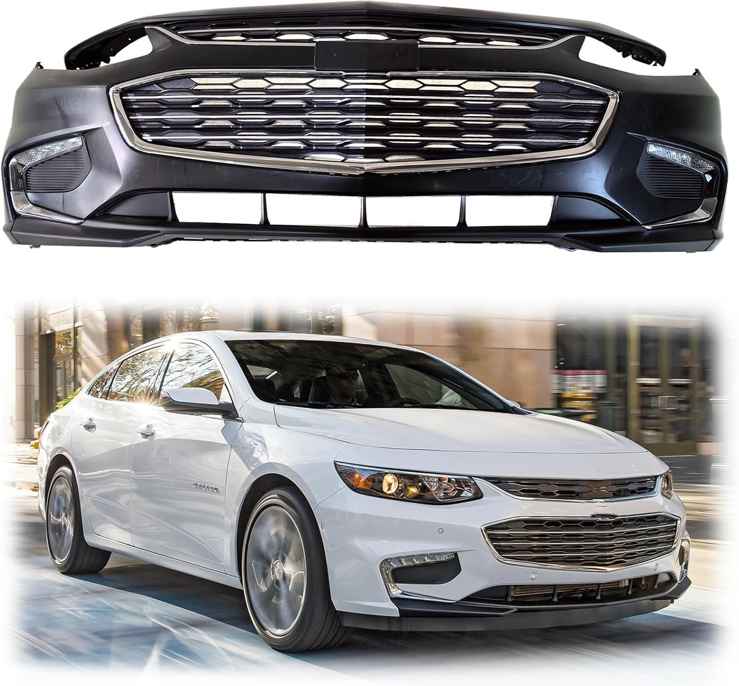 Front Bumper Fit for Chevy Malibu 2016-2018, Complete Front Bumper W/Valance Gri