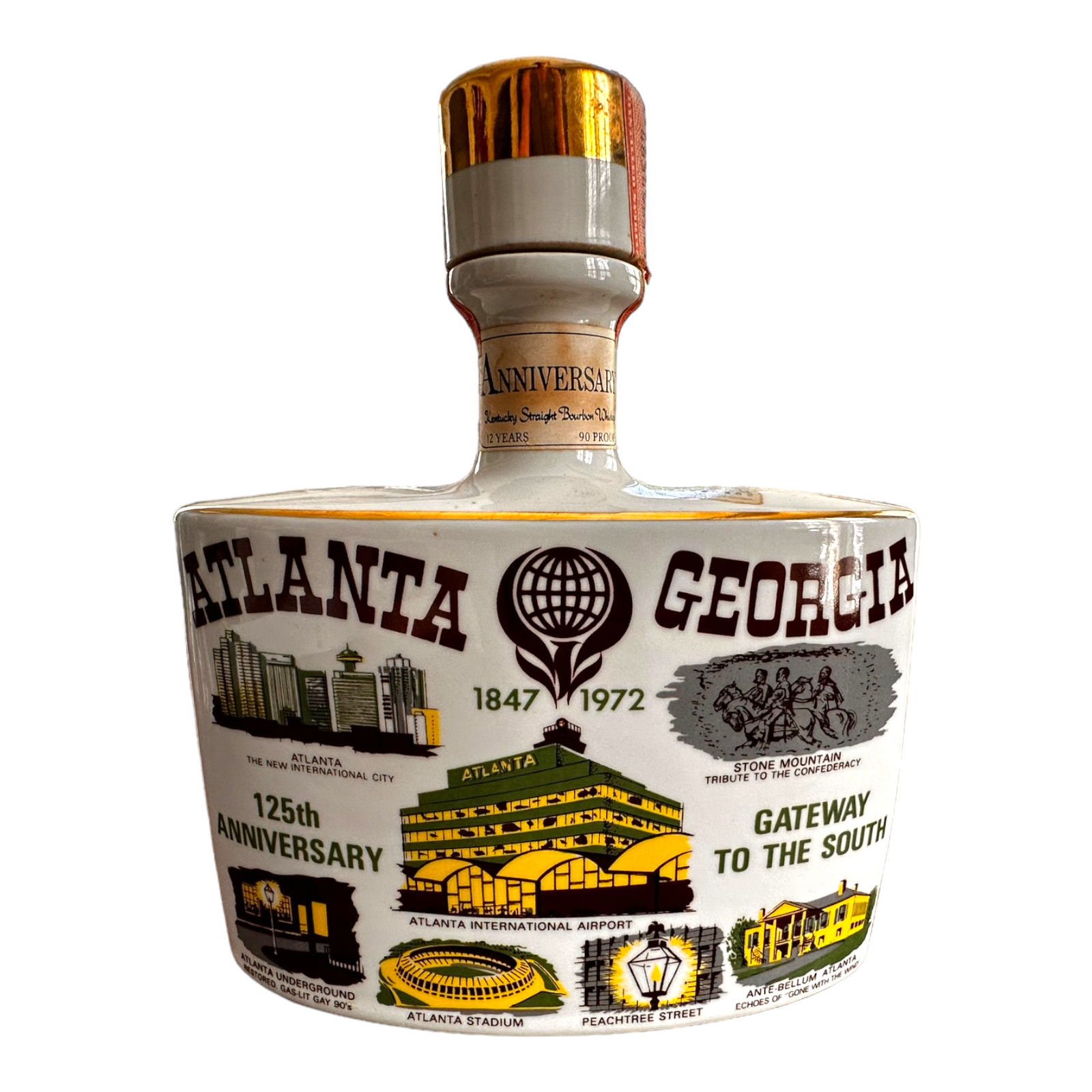 1972 Kentucky Straight Bourbon Whiskey Anniversary Atlanta GA Porcelain Decanter