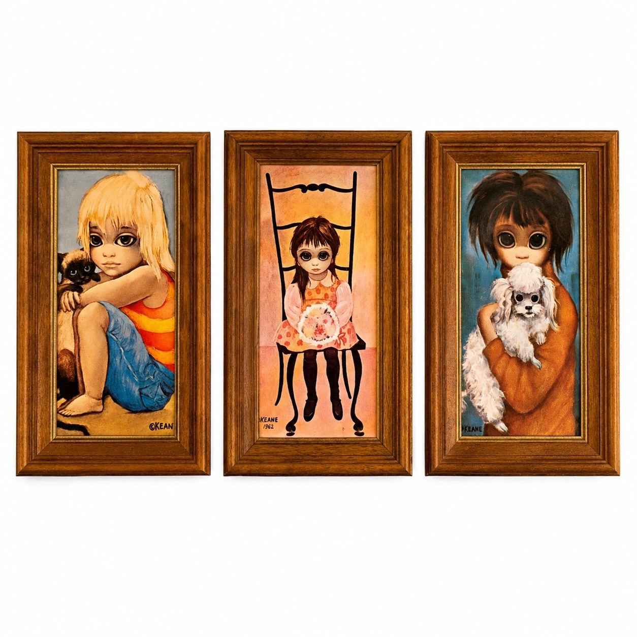 3 Vintage Margaret Keane Big Eye Decor Framed Wall Art Mid Century MCM Old Frame