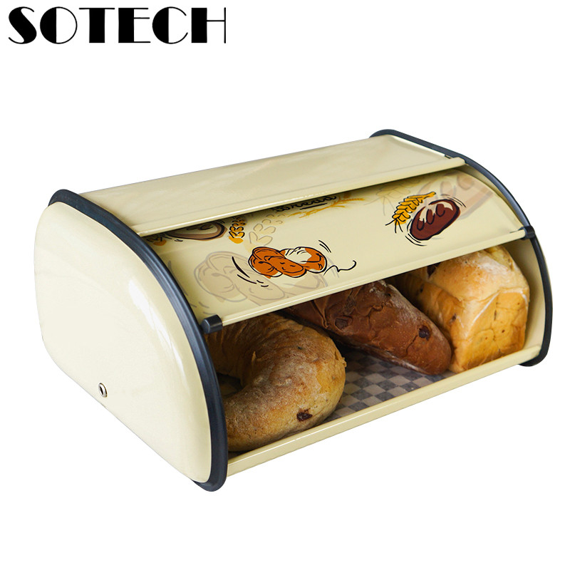 SOTECH Retro Bread Box -Vintage Hand-Painted Metal Kitchen Food Storage