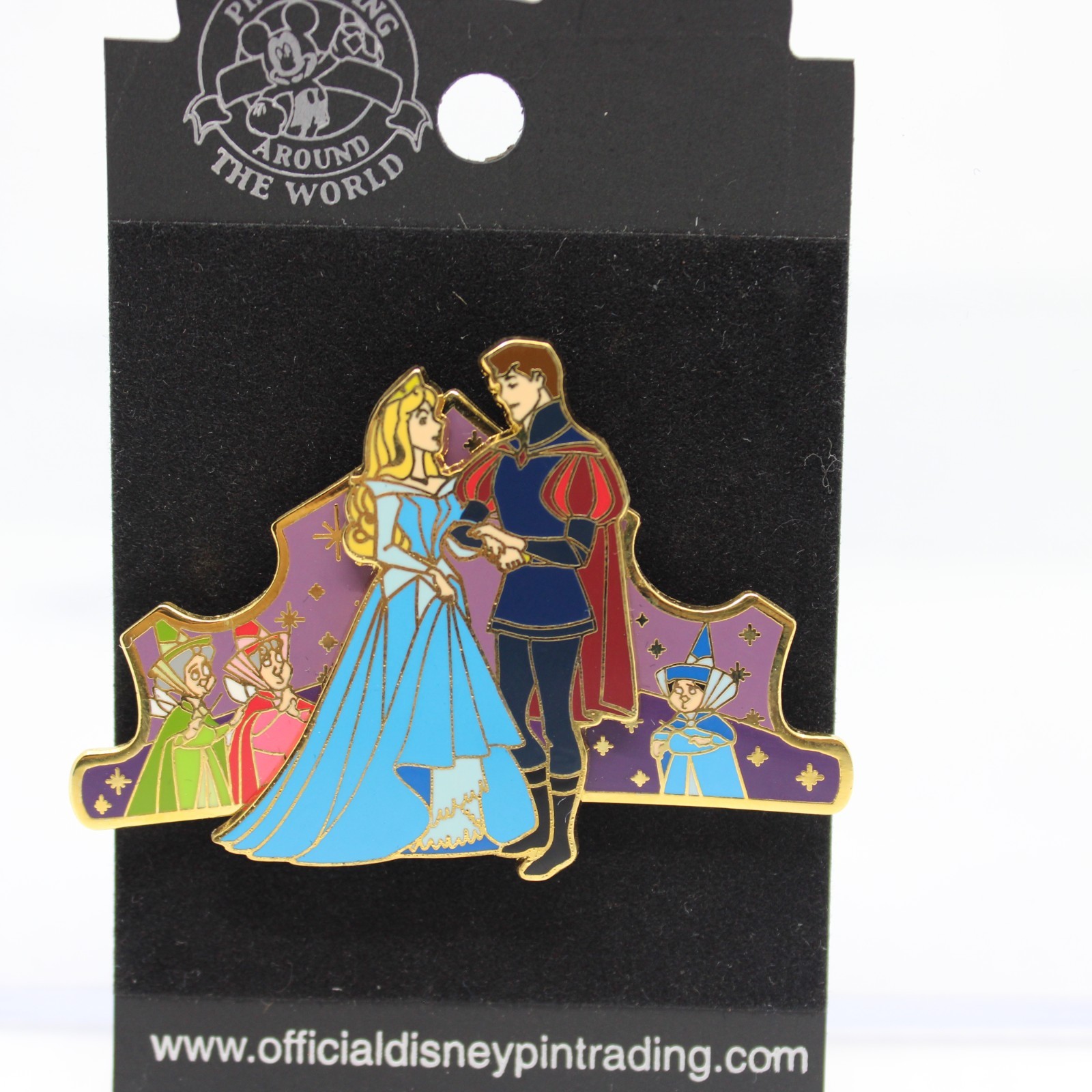 A5 Disney Pin Sleeping Beauty Princess Aurora Blue Dress Phillip Fairies Crown