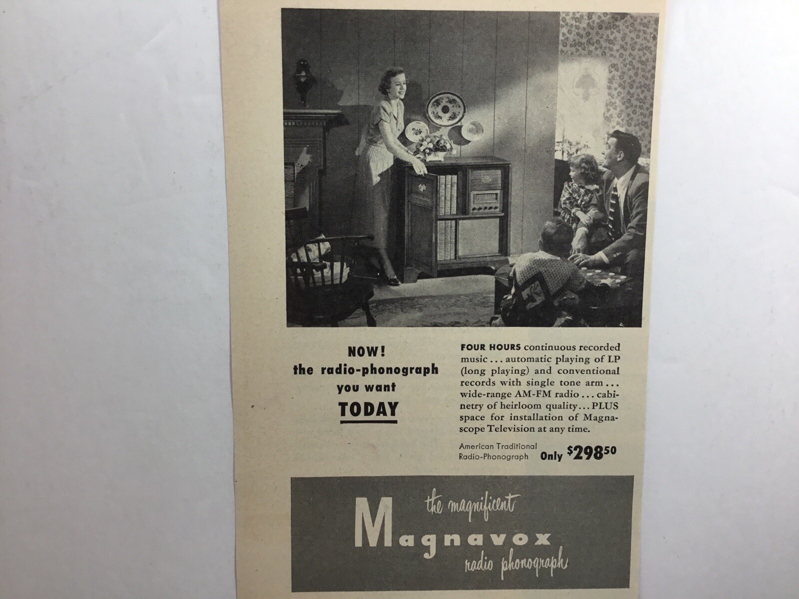 Magnavox Radio-Phonogragh becomes Television Combination. 1949 Print Ad.