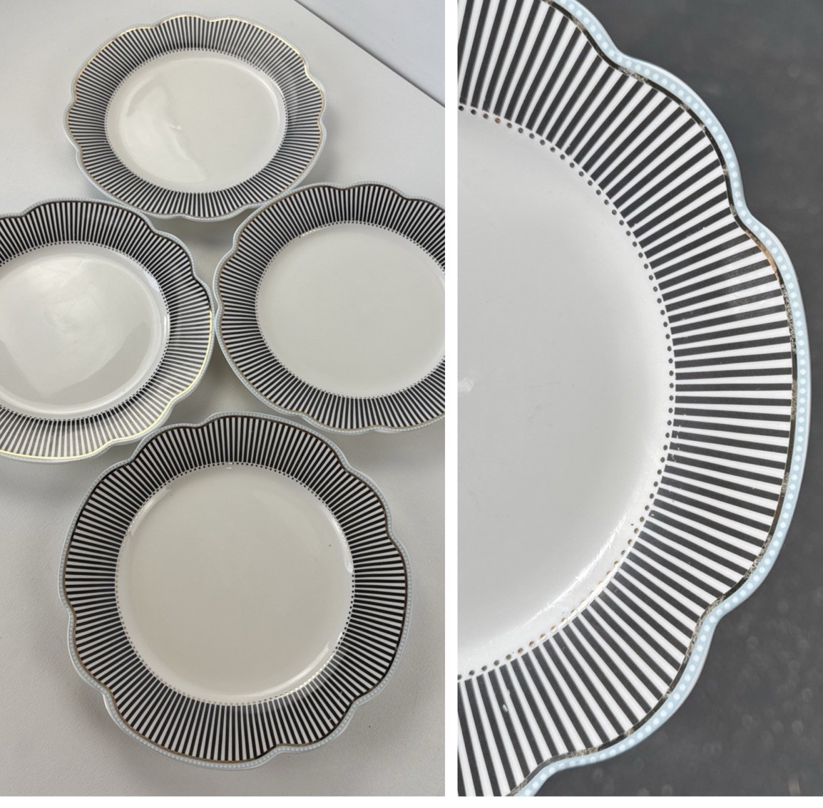 Grace's Teaware Scallop Navy Salad Plate 10539274 Baby Blue Rim Black Stripe