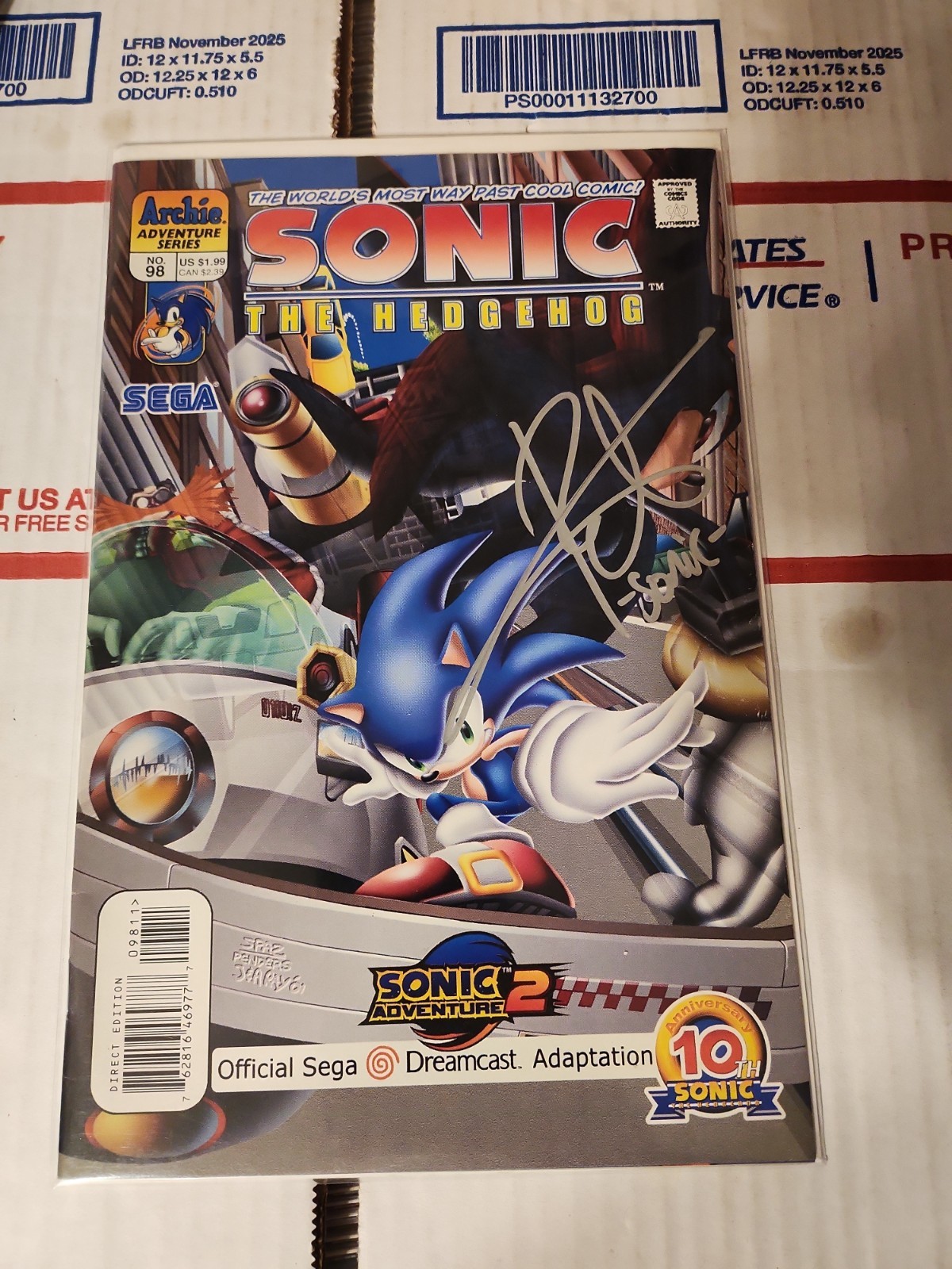 Sonic The Hedgehog comic #98 (1st App Shadow) Signed By Ryan Drummond Nice Copy 