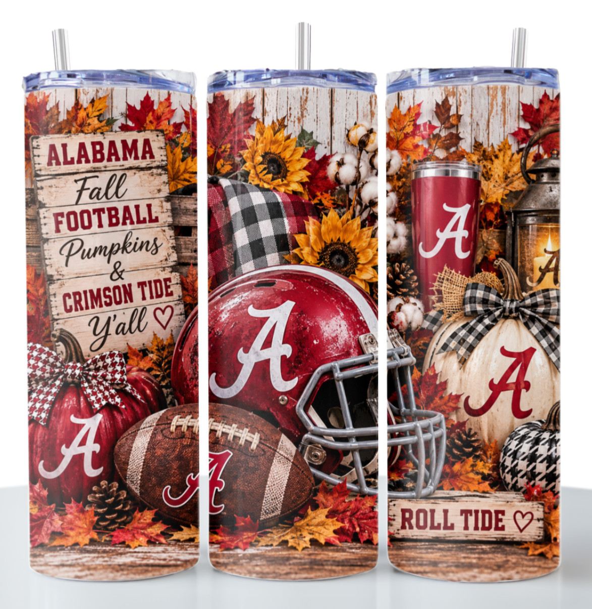 Alabama Crimson Tide Football Fall 20oz Skinny Tumbler Stainless Steel