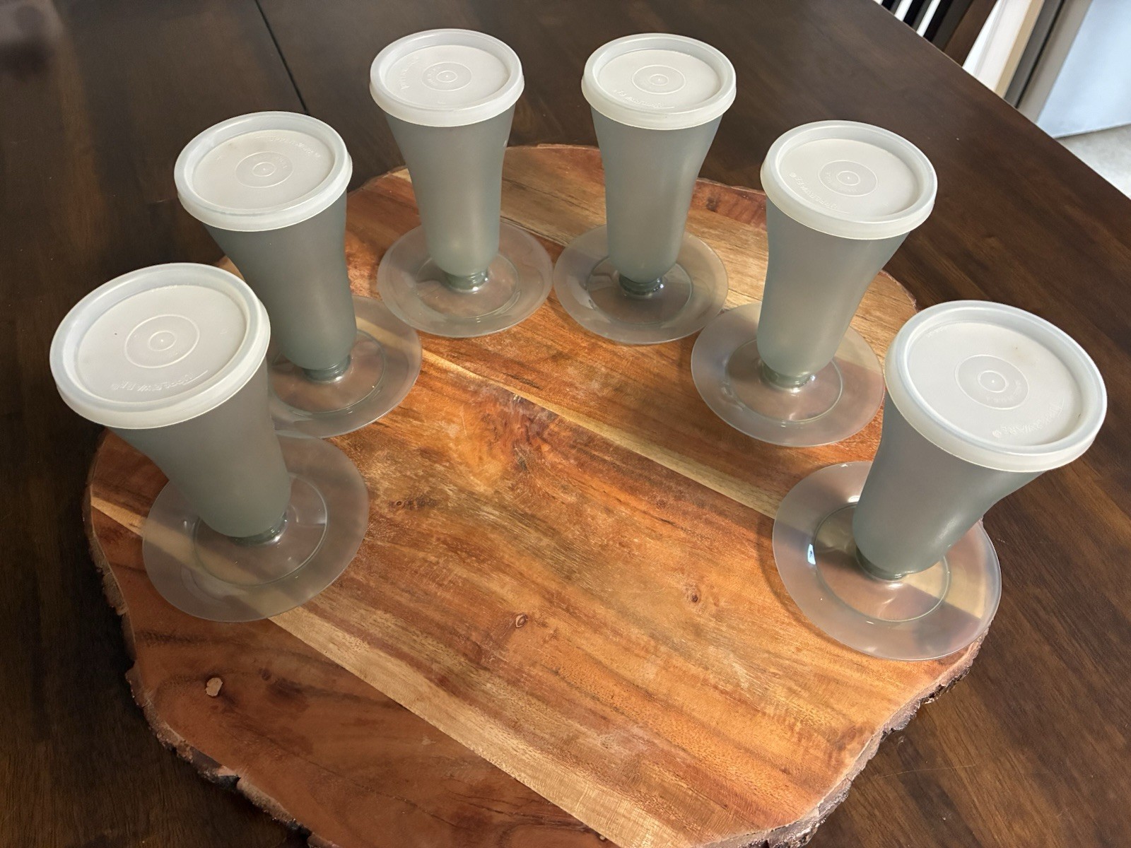 (6) Vintage Tupperware Desert Parfait Cups With Lids Smokey Gray