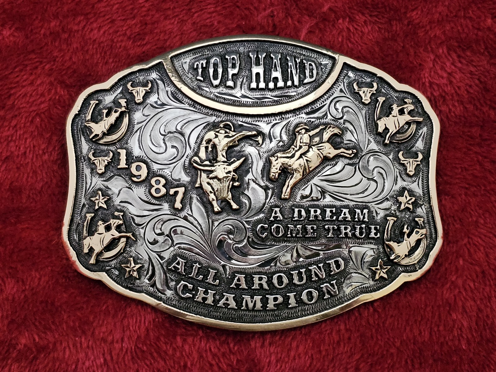 ALL AROUND TOP HAND☆1987☆X~TREME☆RODEO CHAMPION TROPHY BUCKLE☆Vintage☆Rare☆18