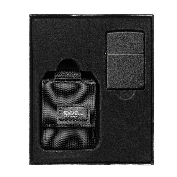 Zippo Black Crackle Lighter & Tactical Pouch Gift Set - USA Made EDC Pocket Gear