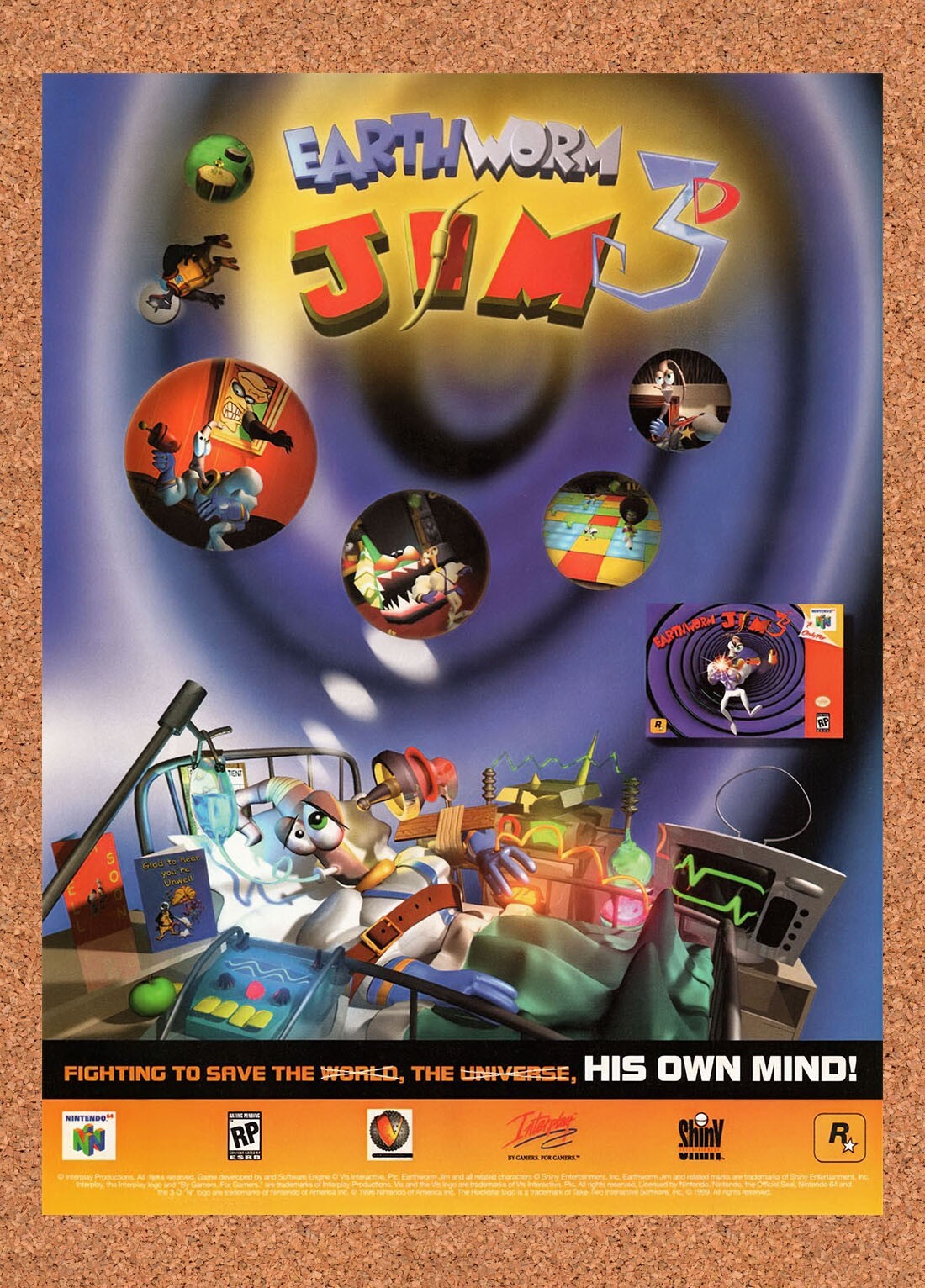 1999 Earthworm Jim 3D N64 Original Advertisement / Retro Promo v1