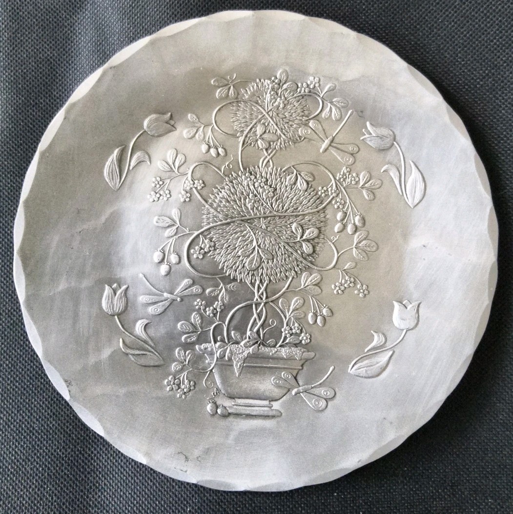 The Forge Williamsburg, VA Aluminum Hand Hammered Tray Tulips And Dragonflies