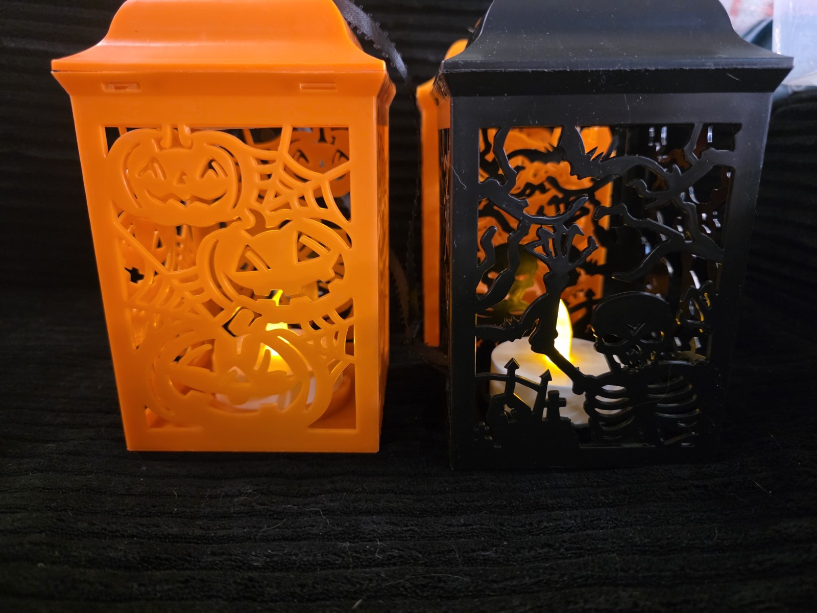 Halloween LED Hanging Mini Lanterns Set of 4 Orange/Black Jack-o\'-lantern