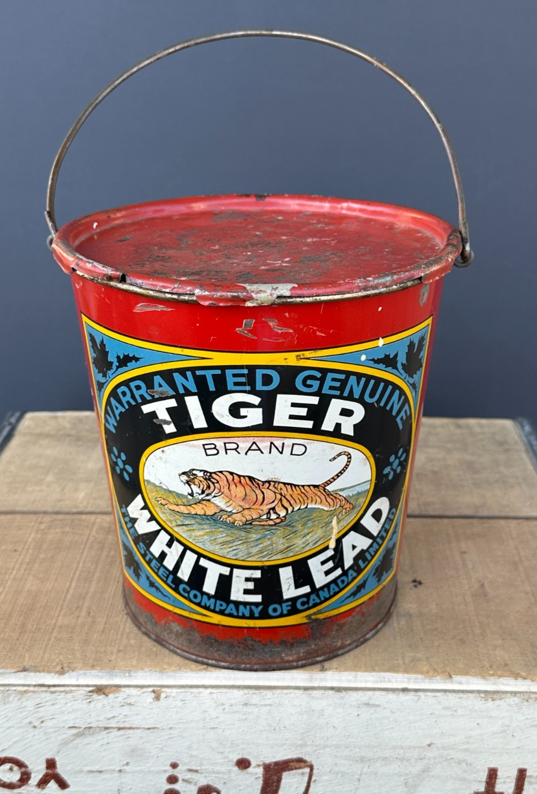 RARE ORIGINAL Early 1900's TIGER BRAND WHITE LEAD Paint Can KILLER ADVERTISING