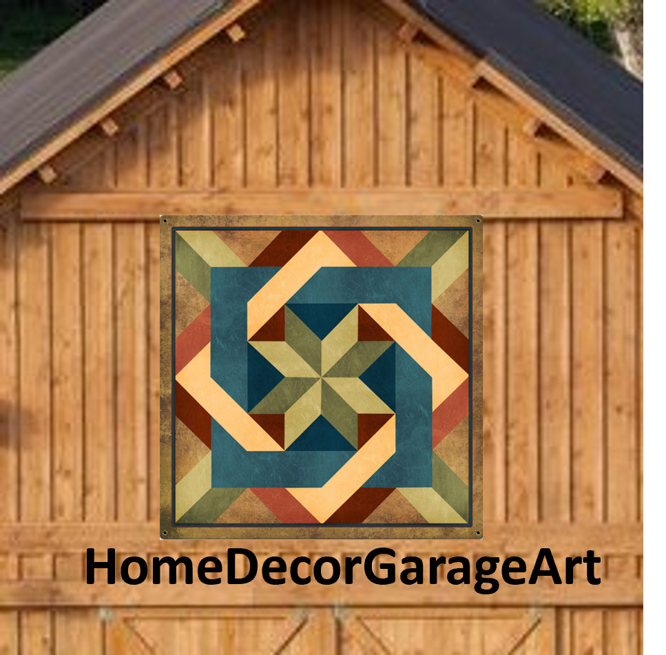 Barn Quilt Art Metal Sign, Box In Box Earth Tone, Pennsylvania Dutch Amish
