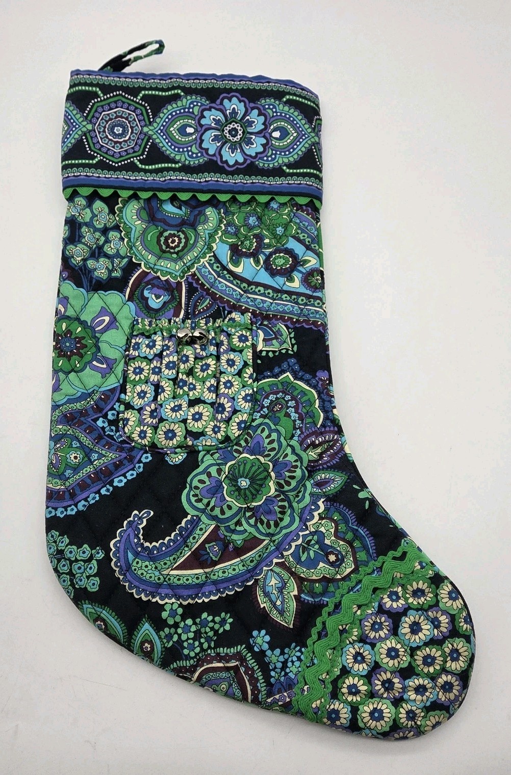 Vera Bradley Christmas Stocking BLUE RHAPSODY Paisley Quilted w/Pocket 