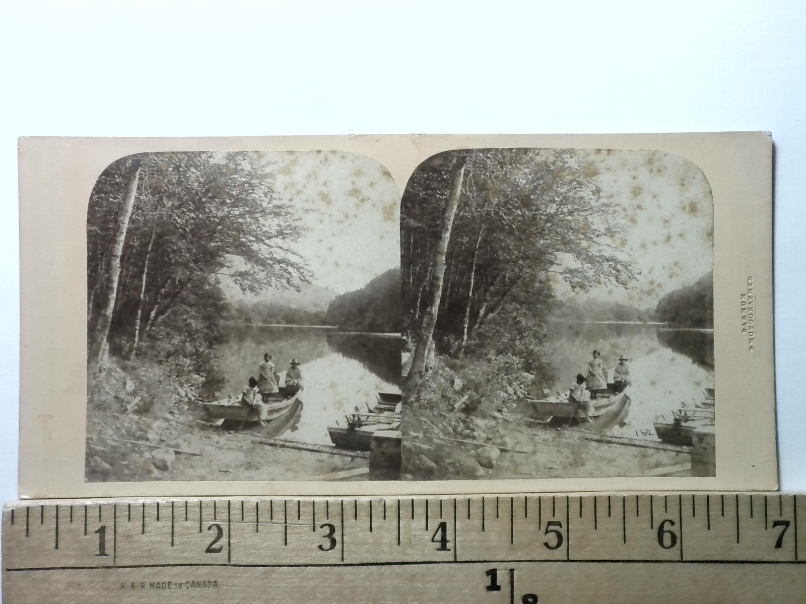 Echo Lake Franconia NH Stereoview Kilburn Brothers 1860s Fishing Boats