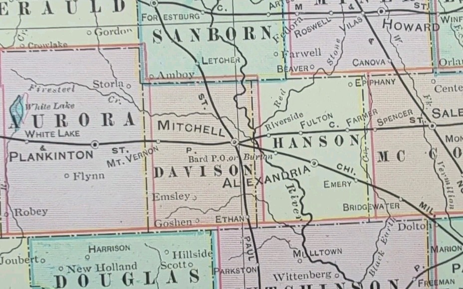 Vintage 1904 SOUTH DAKOTA Map 22\