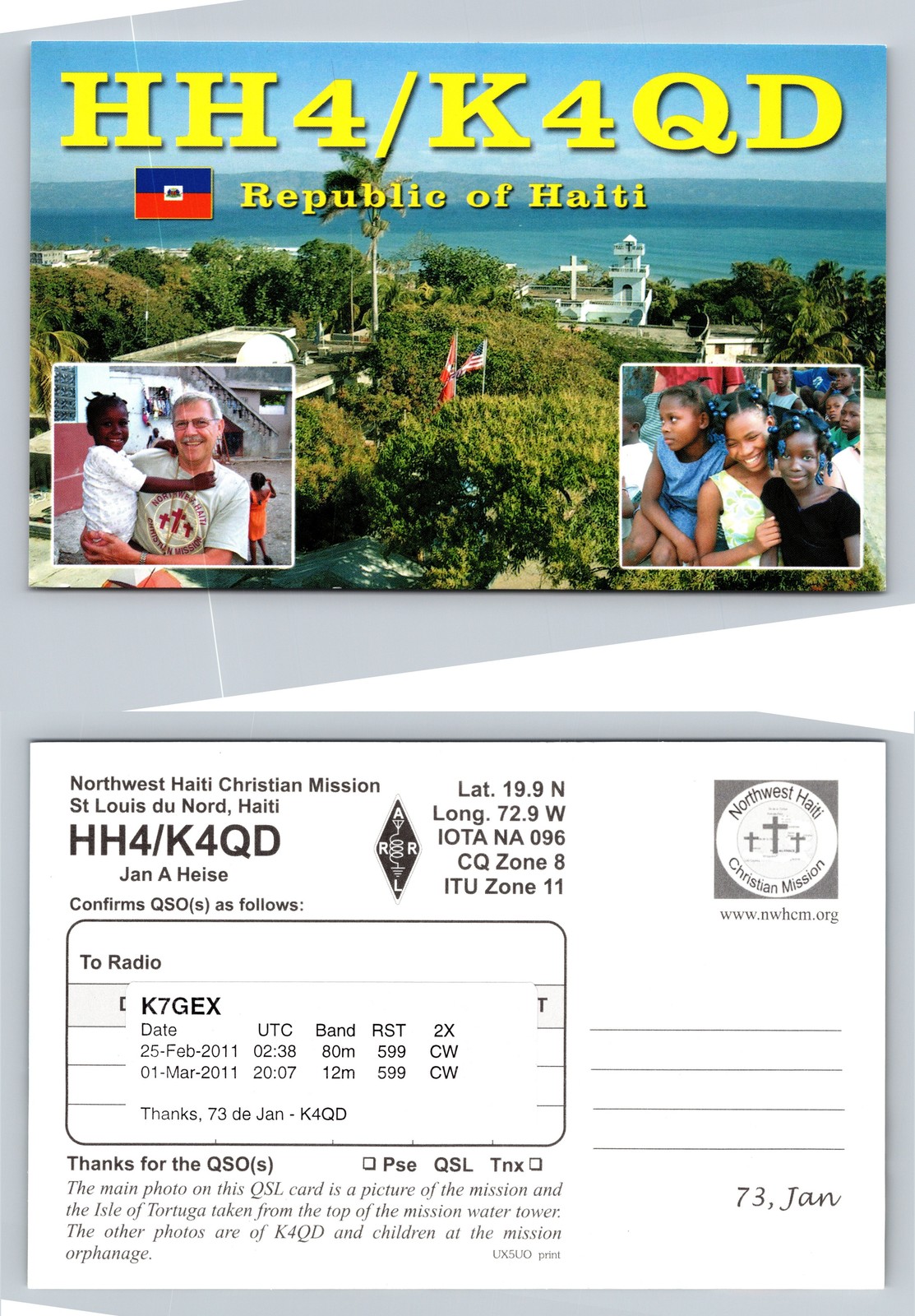 Ham Radio QSL QSO Postcard HH4/K4QD, St Louis du Nord, HAITI