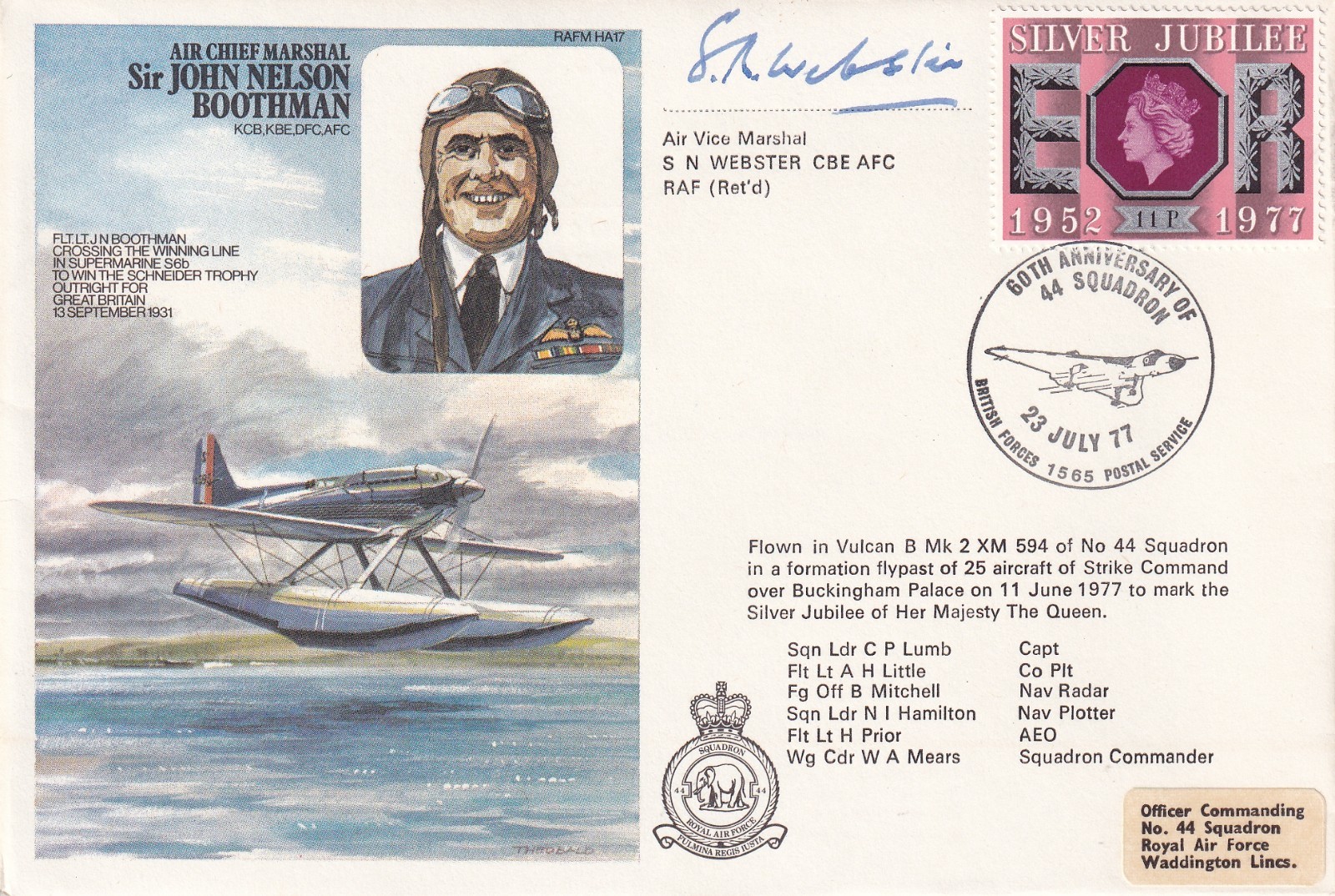 ACM Sir John Nelson Boothman cover RAFM HA 17 signed AVM S N Webster