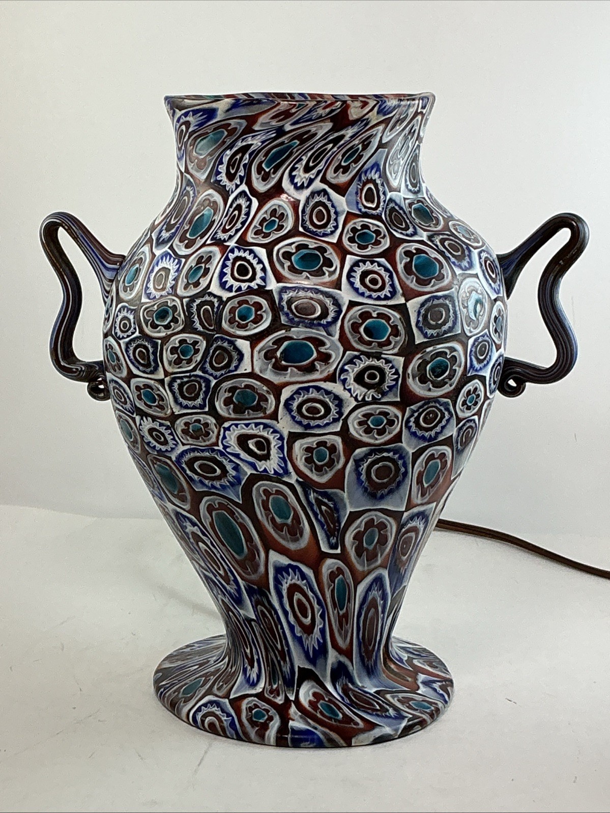Antique Fratelli Toso Millefiori Lamp with Handles, Murano circa 1910