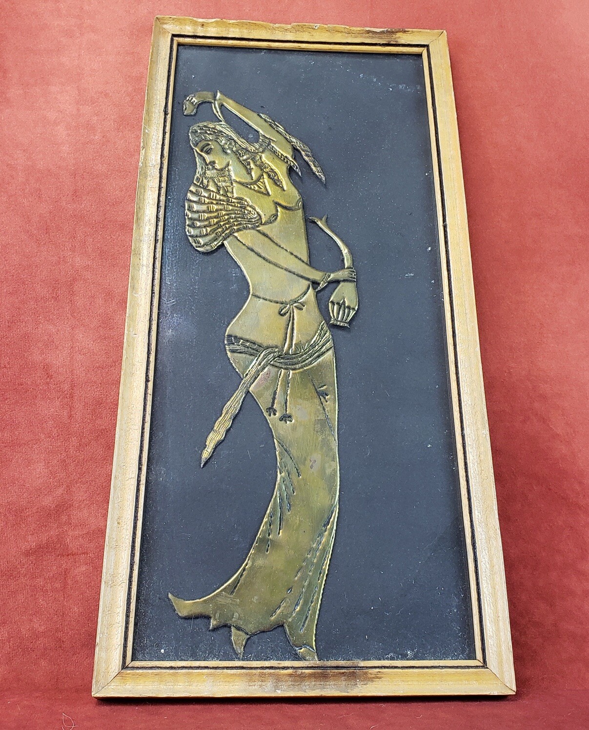Framed Copper Persian Art, Vintage Hand Pressed Copper Goddess  Wall Art