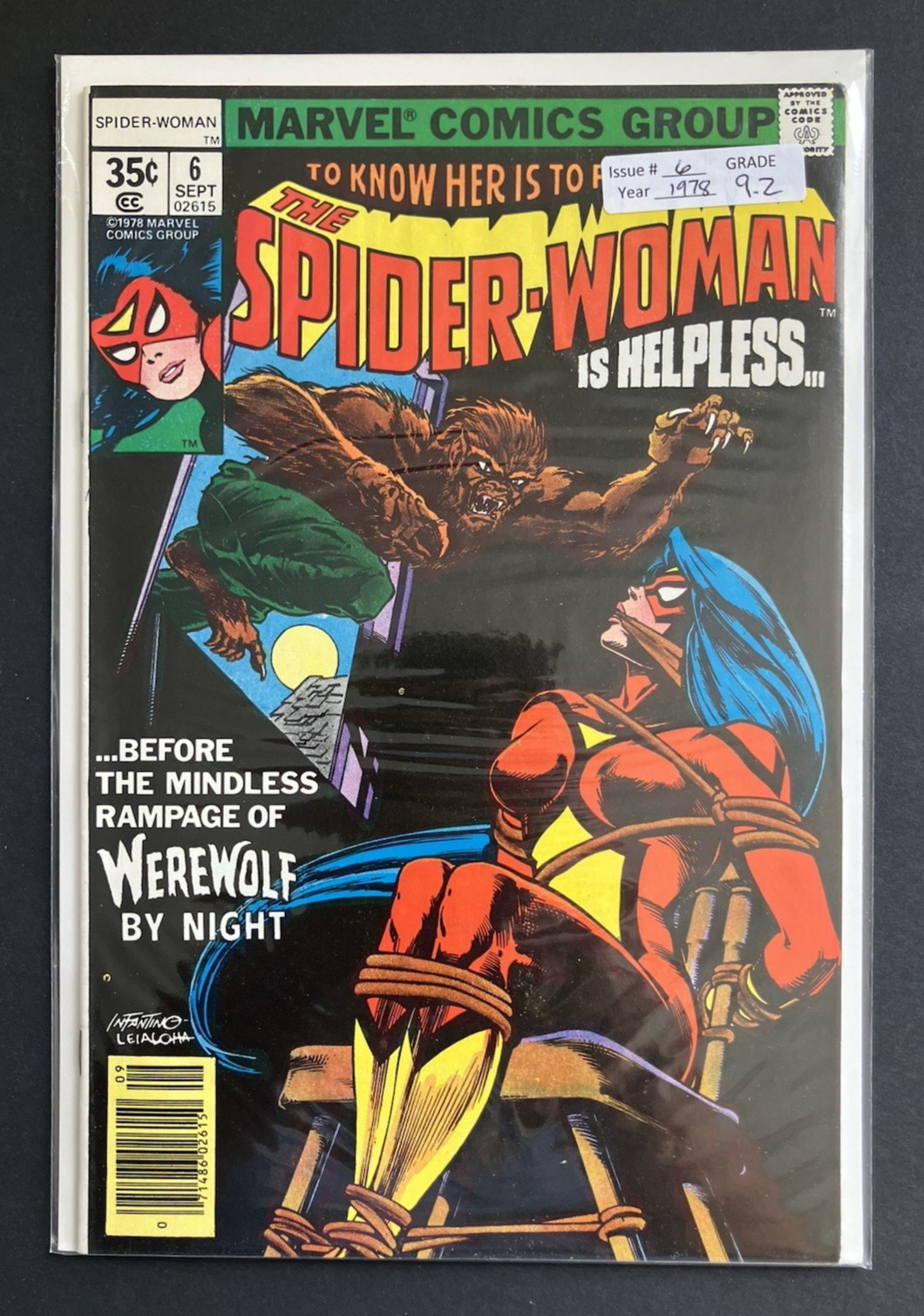 Spider-Woman 6 NM- 9.2 HIGH GRADE Werewolf Bondage Cover 1978 Marvel Comics