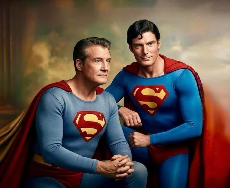 RARE COLOR STILL  SUPERMAN GEORGE REEVES  & CHRISTOPHER REEVE