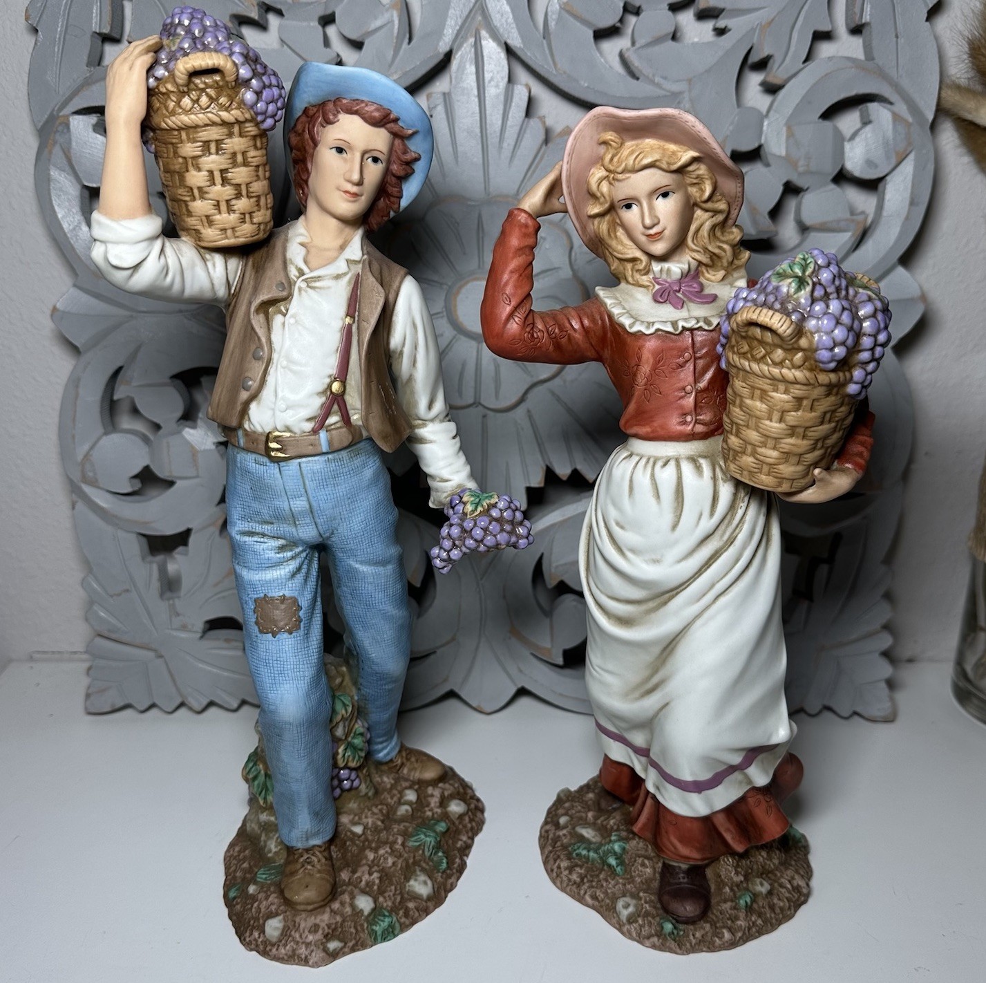 Home Interiors/HOMCO The Young Harvester\'s Figurines Grapes Basket 2003 Set Vtg