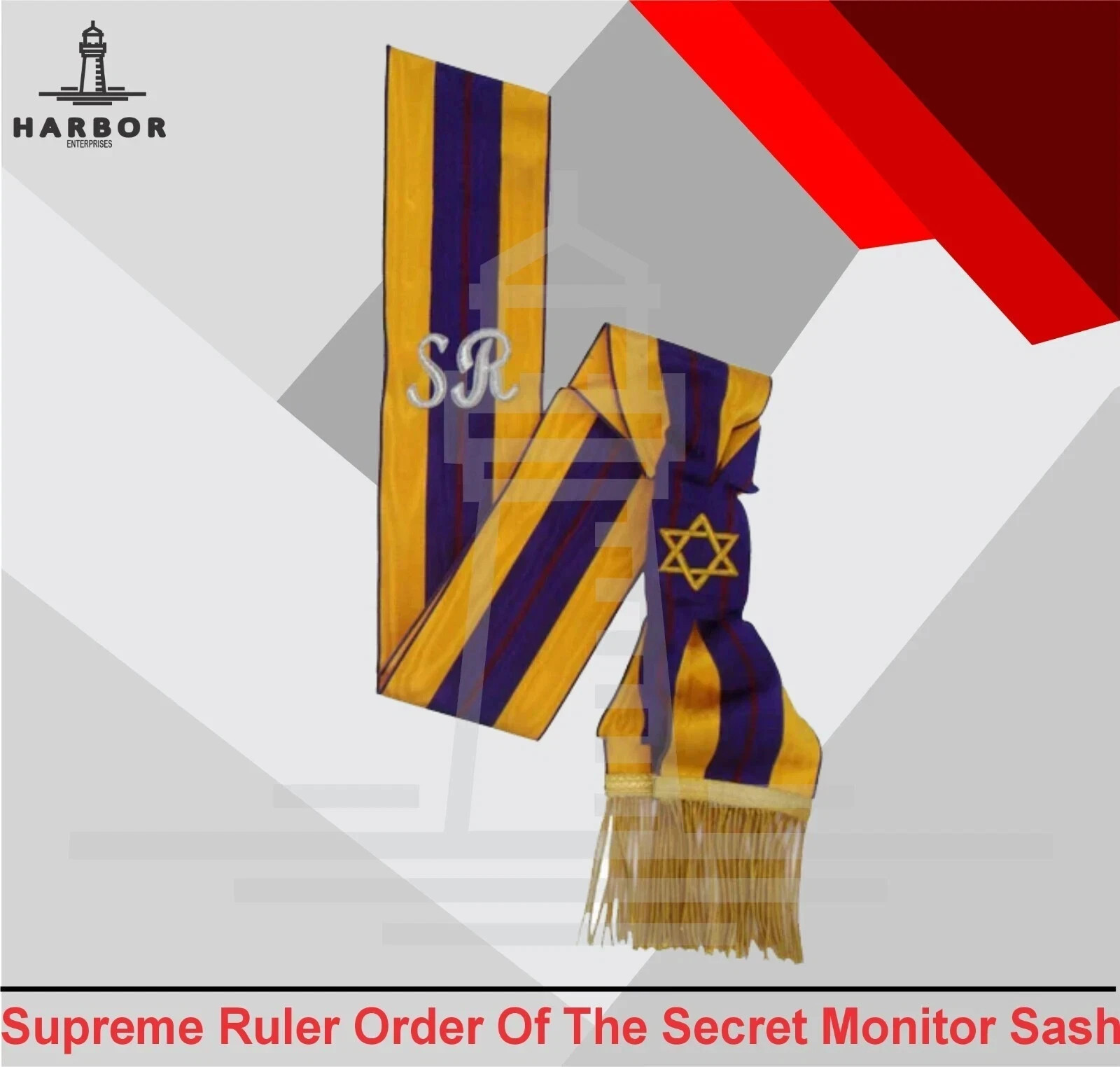 Masonic Order of the Secret Monitor OSM Supreme Ruler Sash Gold Fringe Regalia