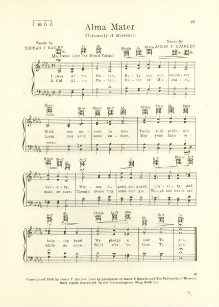 UNIVERSITY OF MISSOURI Original Vintage Song Sheet c1936 