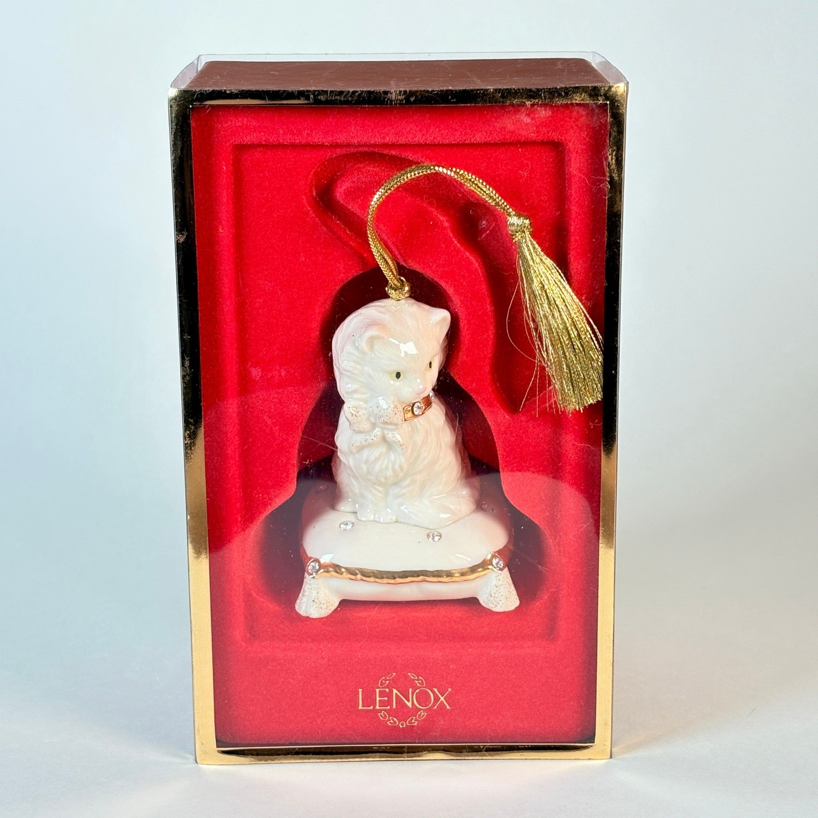 Lenox RAZZLE SAZZLE CAT Porcelain Holiday Christmas Ornament in Box Gold 6339303
