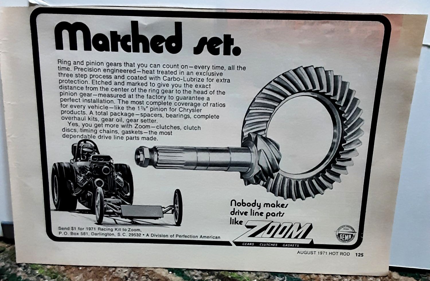 1971 Zoom Gears Ring Pinion Ad Drag Racing Hot Rod Engine Parts