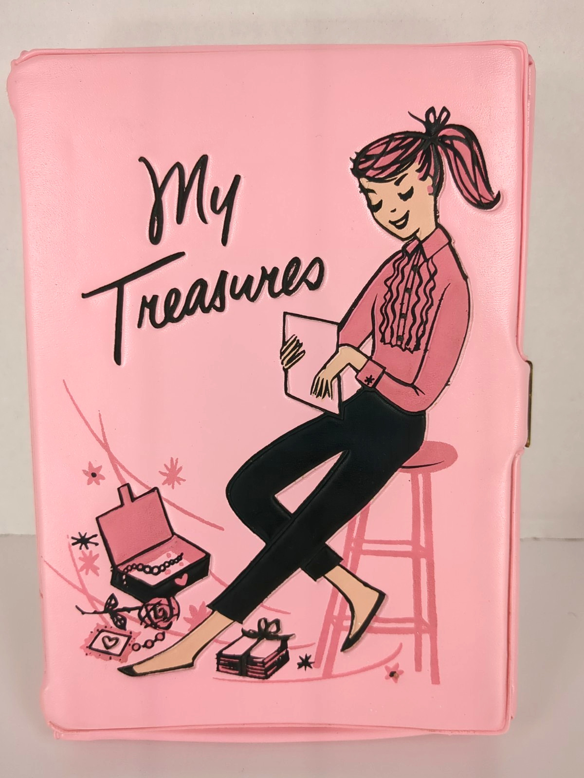 Vintage My Treasures Deb U Teen Vinyl 1950's Keepsake Box Ponytail Pink