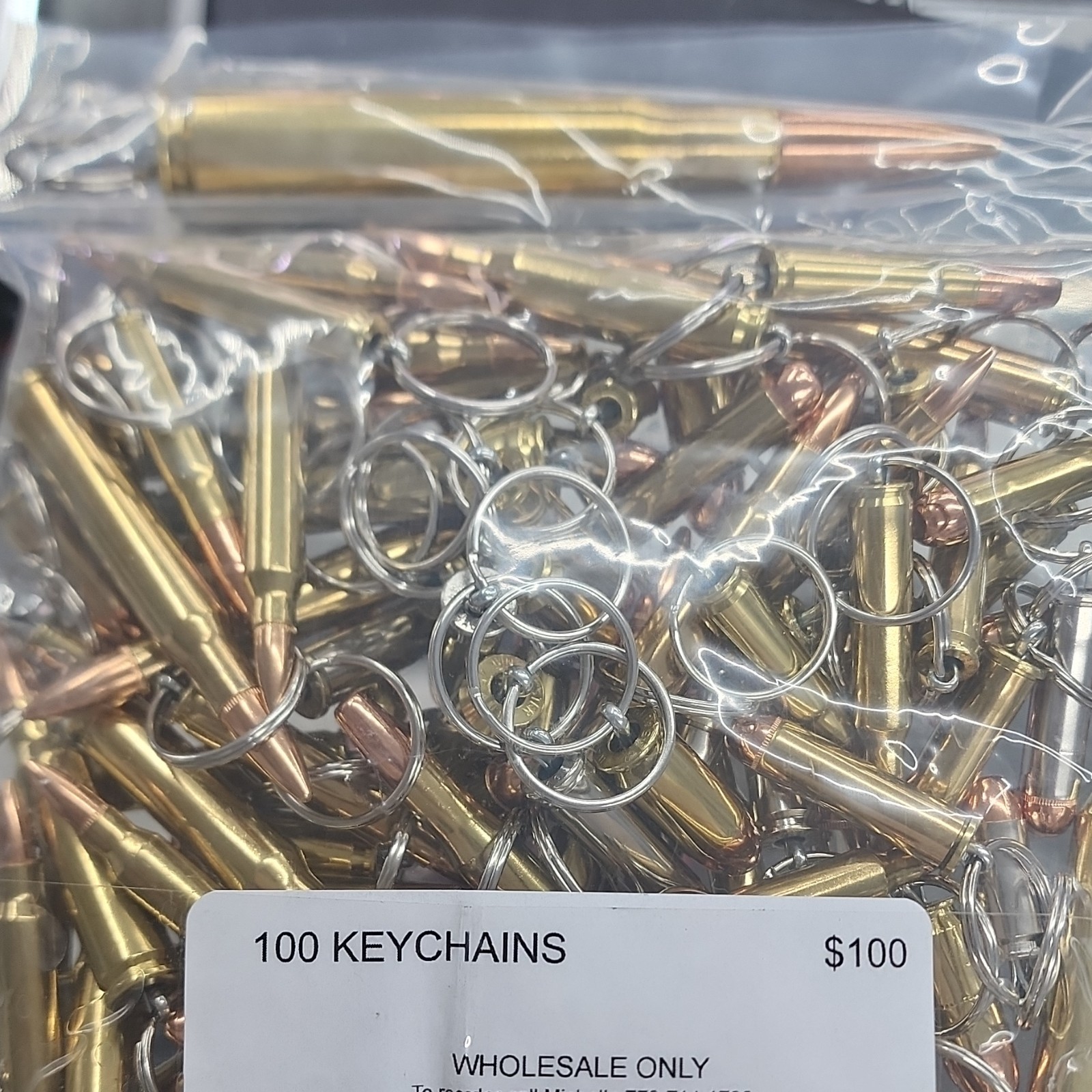100 Metal Bullet Keychains Detachable Split Keyring Gold Silver Copper