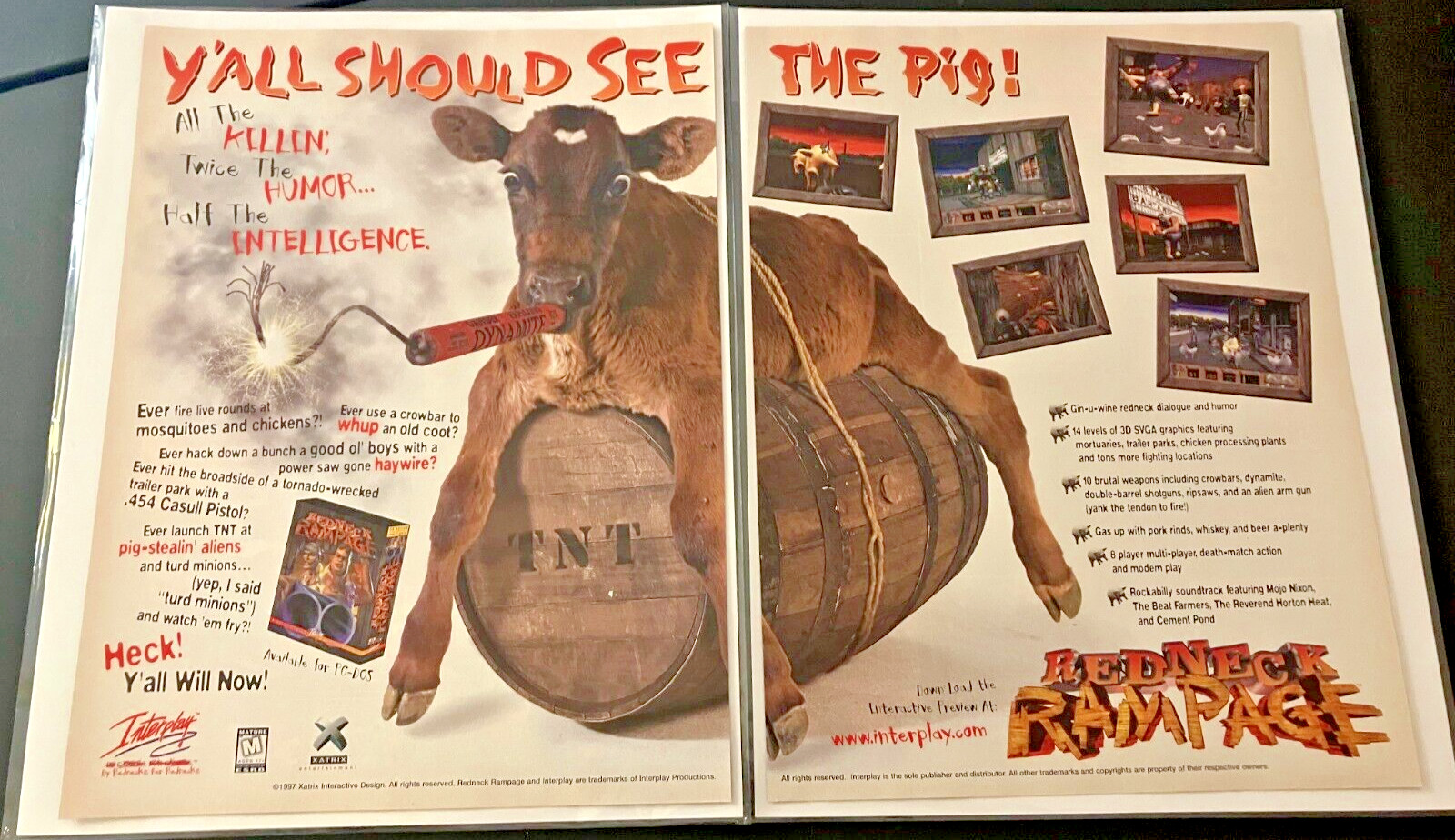 Redneck Rampage - Vintage PC Gaming Print Ad / Poster / Streamer Wall Art - MINT
