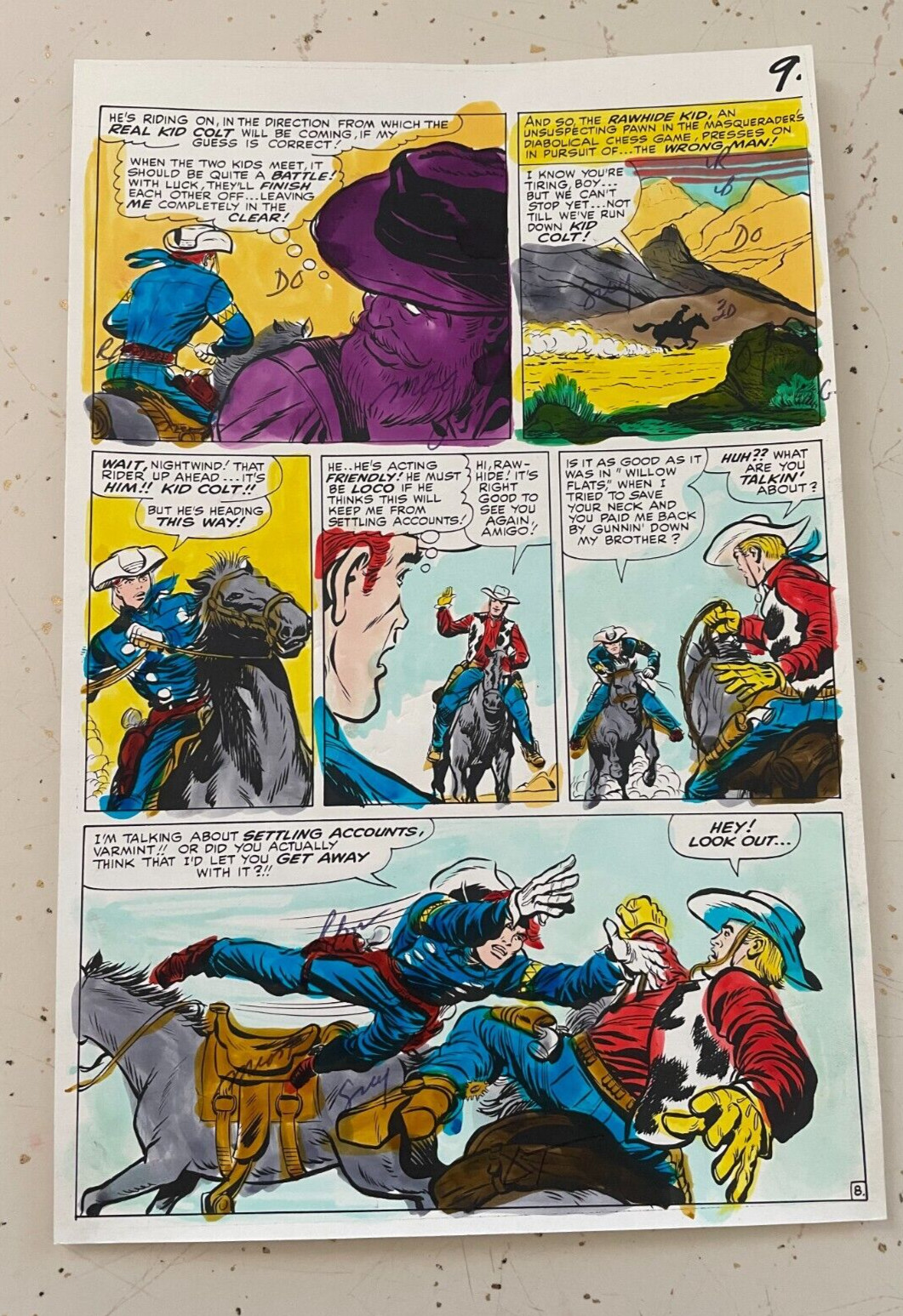 RAWHIDE KID #50 art original color guide 1966 RAWHIDE ATTACKS KID COLT NIGHTWIND