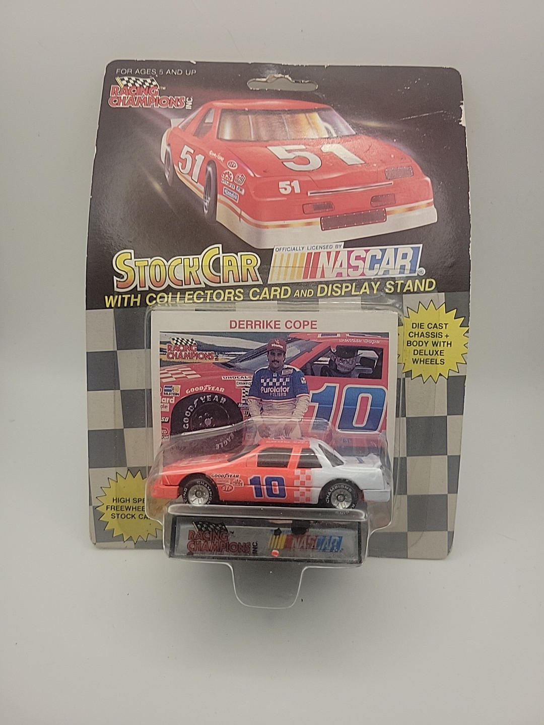Derrike Cope #10 Purolator StockCar NASCAR W/ Collectors Card And Stand New