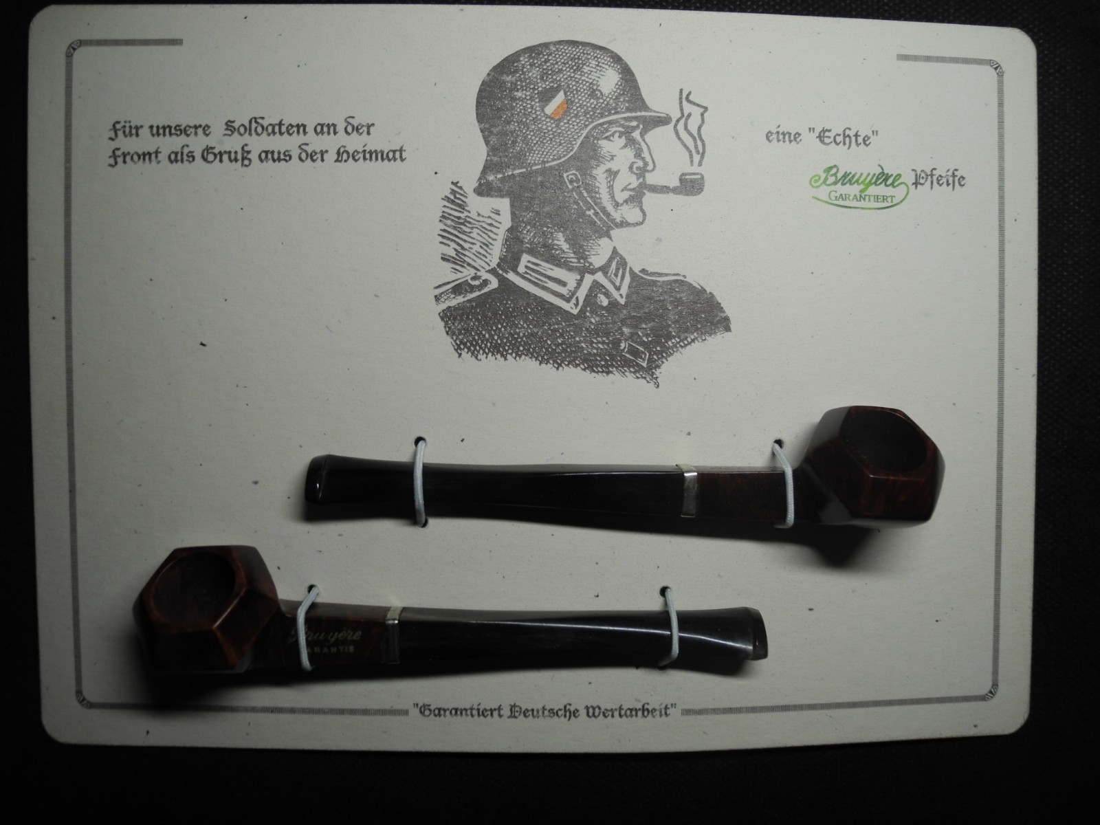 WW2 German Wehrmacht Heer smoking pipes X2 & card - VERY RARE