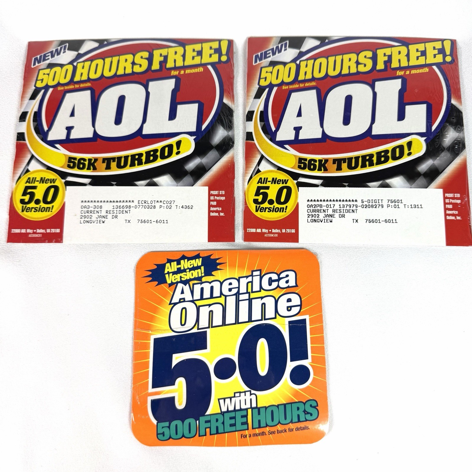 VTG AOL America Online Trial TIDE 5.0 56K Turbo 1999 2000 Lot Of 3 CDs SEALED