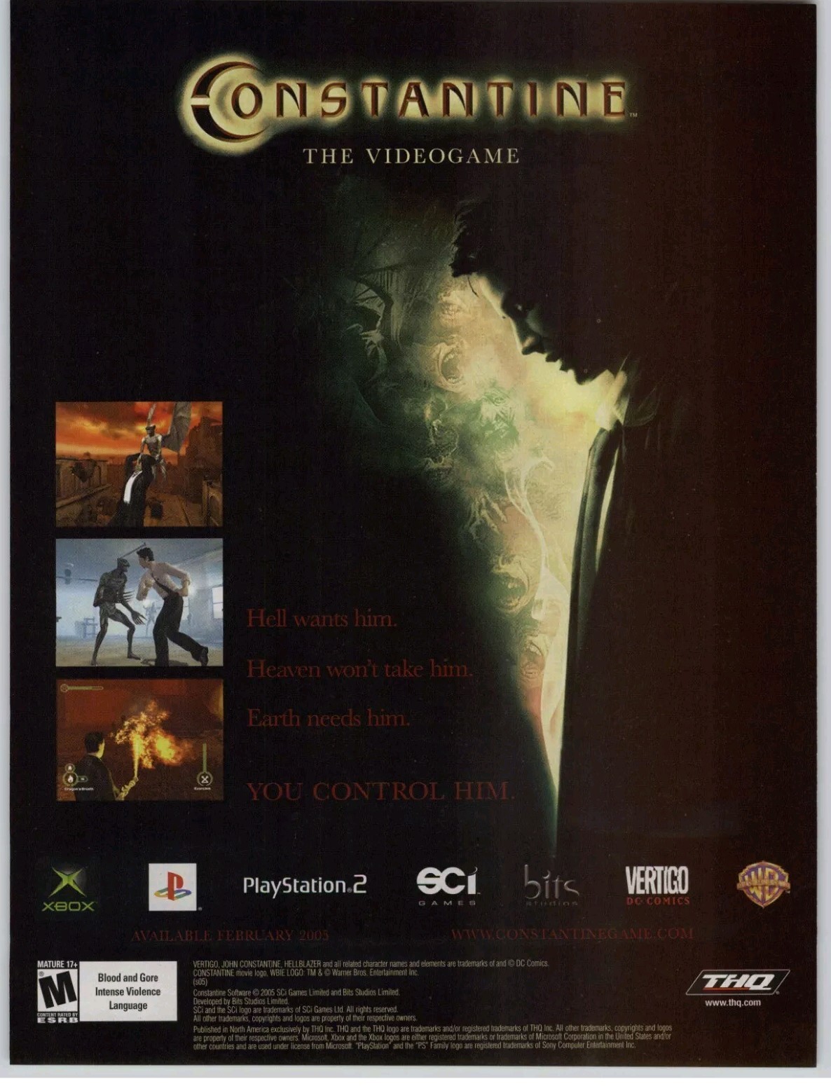 Constantine PS2 Xbox 2005 Print Ad/Poster Official Keanu Reeves Video Game Art