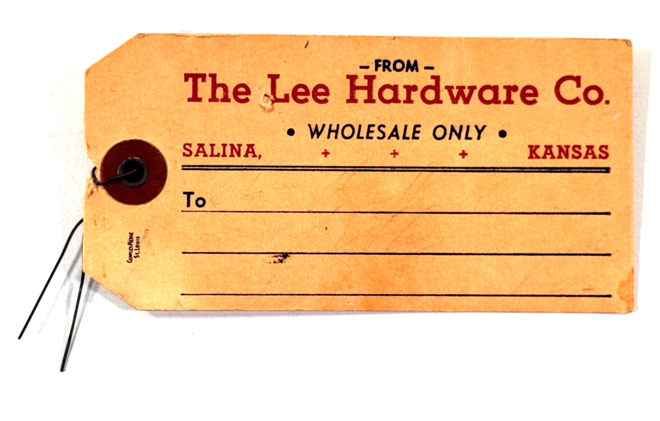 RARE H.D. HD Lee Mercantile Hardware Salina Kansas KS Shipping Tag
