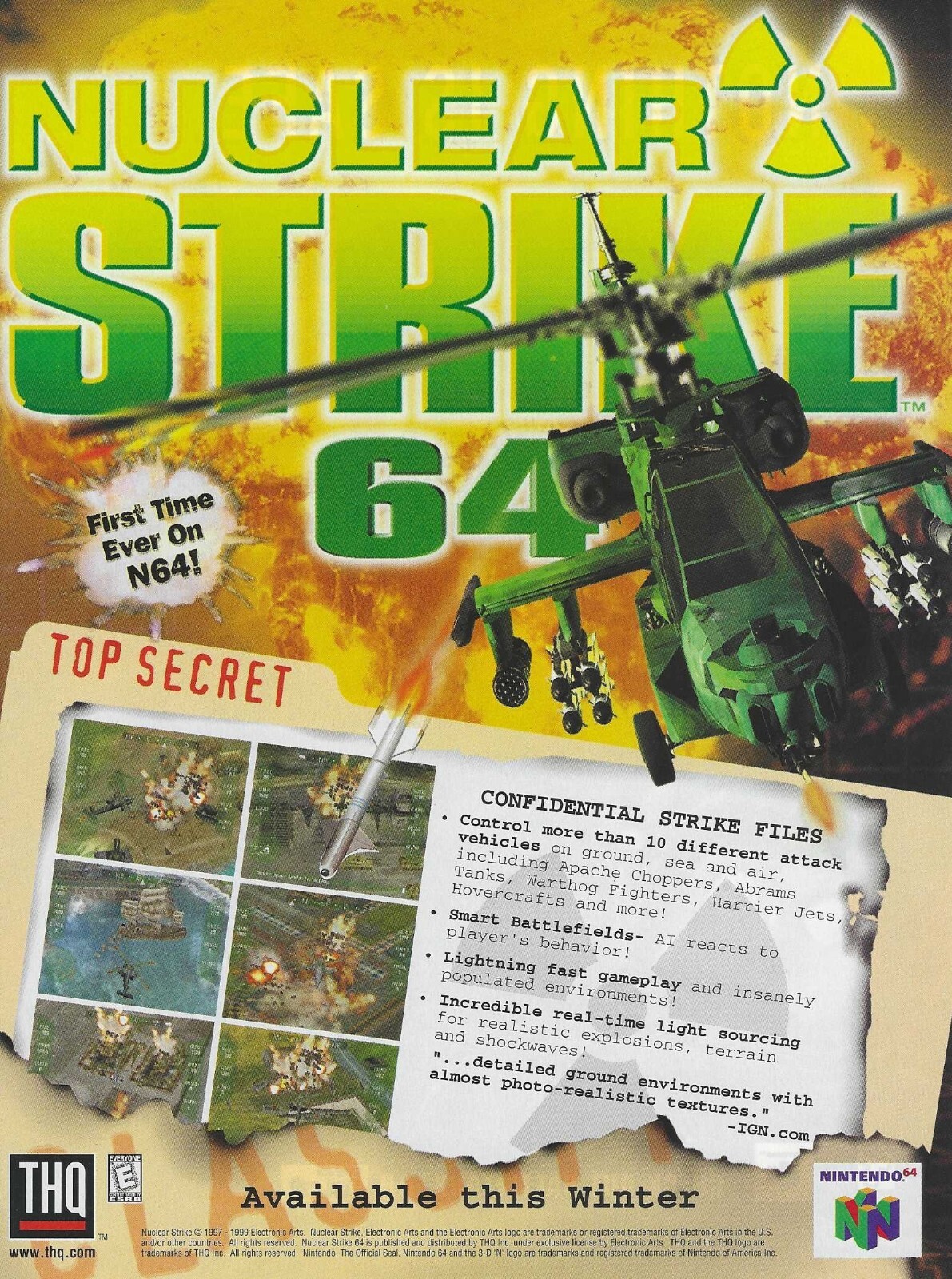 1999 Nuclear Strike 64 THQ Video Game Nintendo Power Vintage Art Print Ad