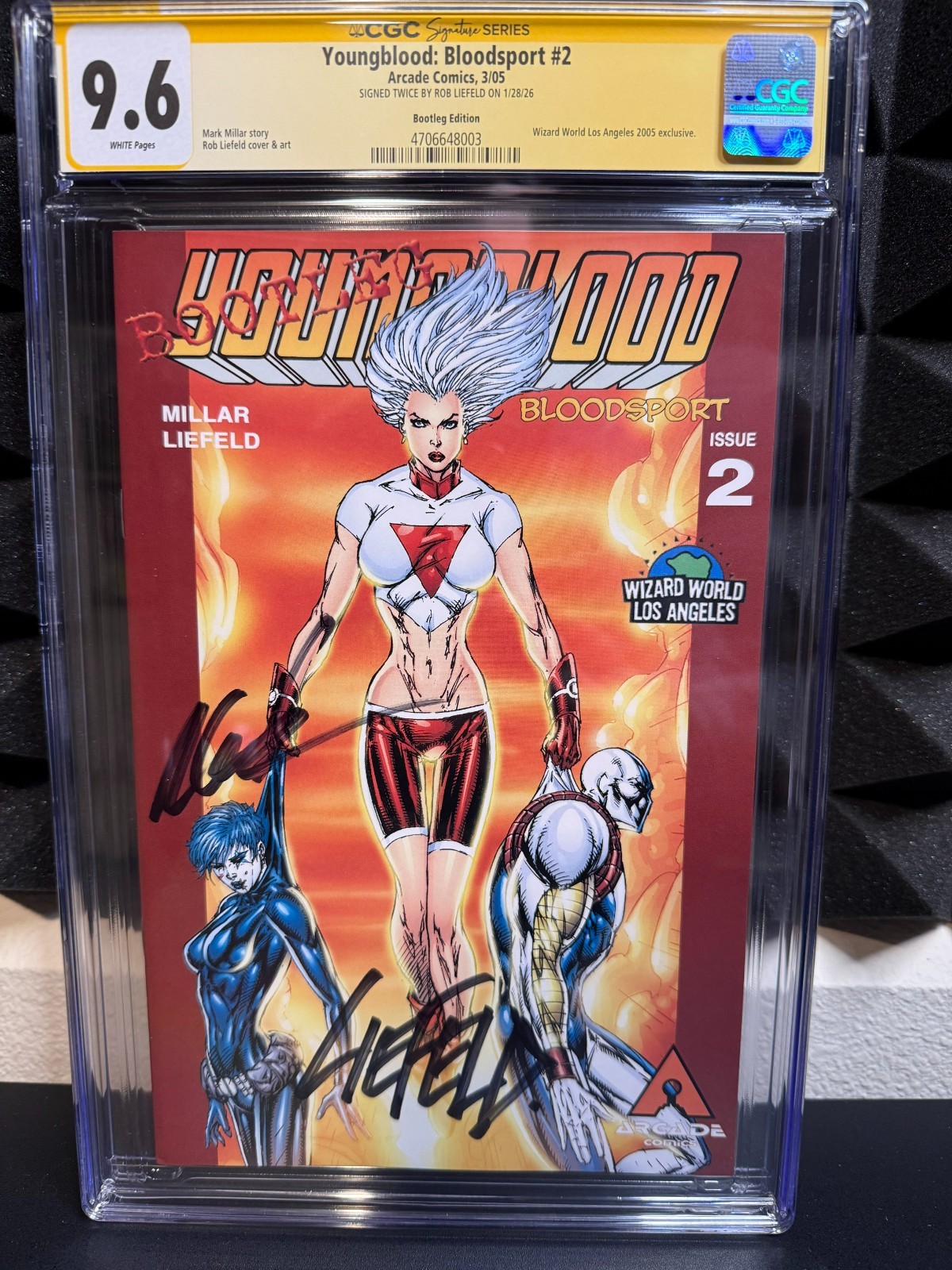 CGC 9.6 SIGNED by LIEFELD YOUNGBLOOD Bloodsport #2 Bootleg LA WIZARD WORLD 2005