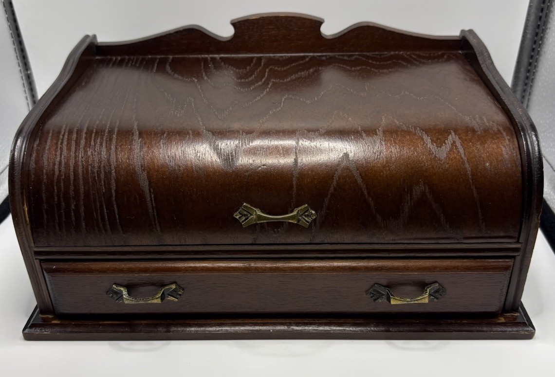 Vintage Mid-Century Wooden Roll-Top Dresser Valet Box – Made in Japan