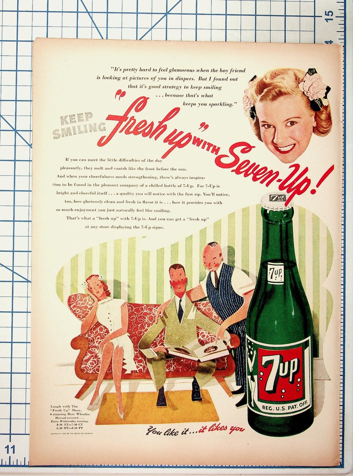 Vintage 1946 7UP Soda Drink Ad “Fresh Up” Bert Wheeler Radio Show Ephemera