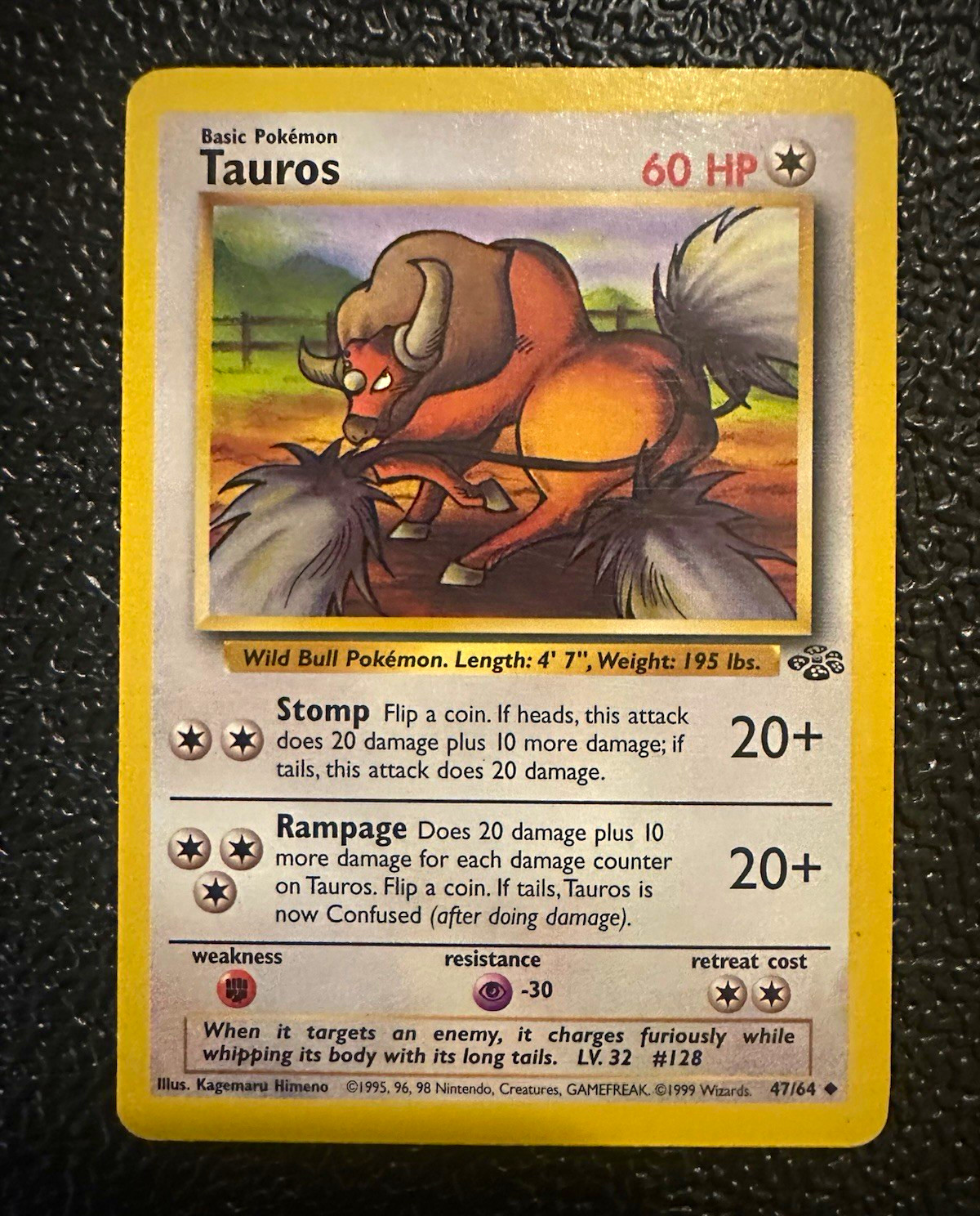 Wizards 1999 Pokémon Jungle Tauros #47/64 Unlimited English Trading Card