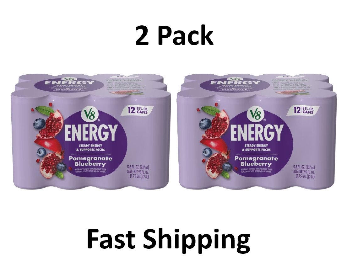 V8 Energy Pomegranate Blueberry Energy Drink, 8 fl oz, 12 Cans, 2 Pack